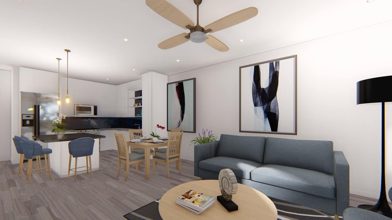 Open concept living and dining space at Vue at the Ridge apartments outside of Orlando