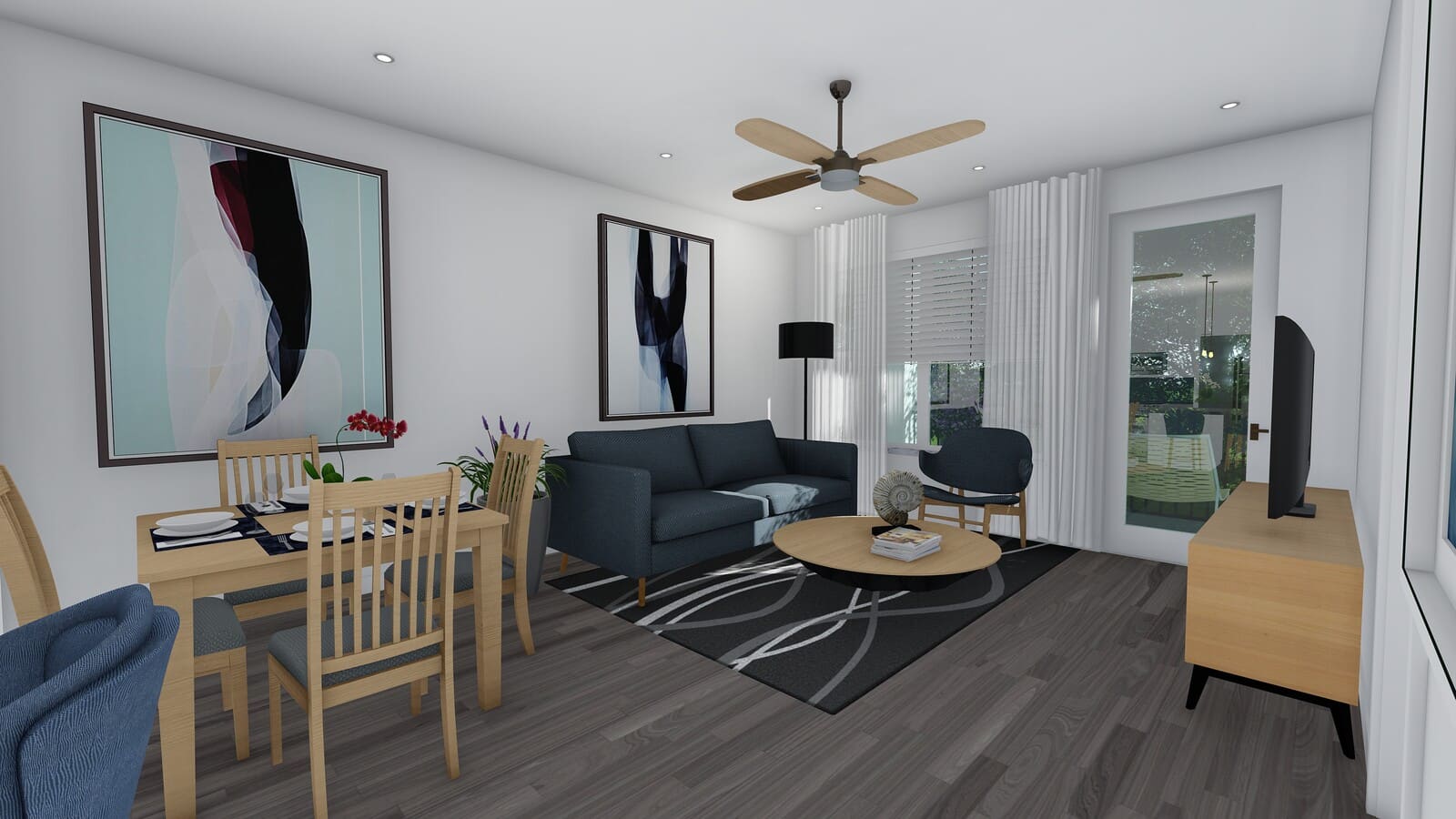 Open living and dining room space at Vue at the Ridge apartment complex in Apopka, FL